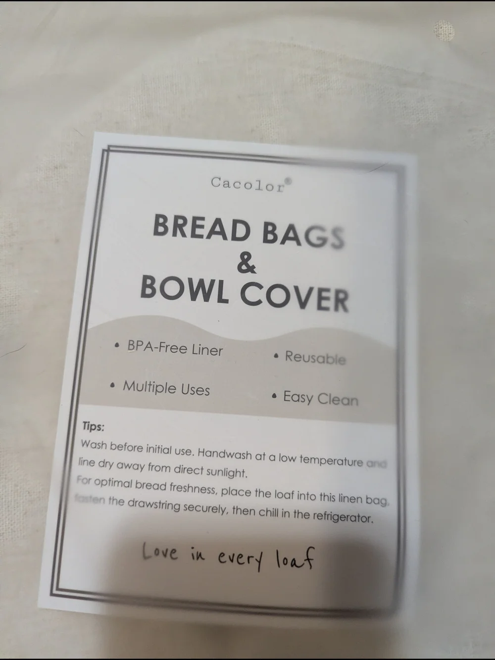 Cream Bread Bags & Bowl Cover